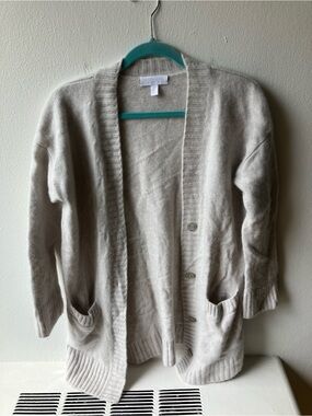 White Label 100% Cashmere Open-Front Cream Women's Cardigan with Pockets